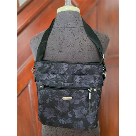 Baggallini Go Black Floral Crossbody Bag Zipper Pockets & Adjustable Strap - Picture 1 of 6